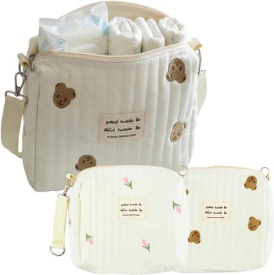 Kleine Luiertas - Luier Organizer - Baby Verzorging - Schattig Borduurwerk - 25 x 17 cm - Beige