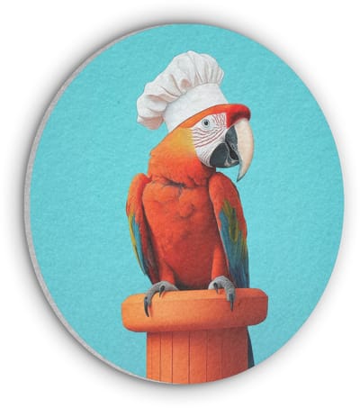 Akoestisch wandpaneel rond 30x30 cm - Vilt schilderij Ara - Koksmuts - Sokkel - Grappig - Ronde akoestische panelen - Geluidsdempende wanddecoratie - Geluidsisolatie wandcirkel - Muurdecoratie geluidspanelen