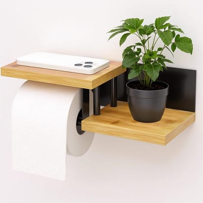 Toiletpapierhouder Plank - Rolhouder Wandmontage - Badkamer Organiseren - Dubbele Opbergplank - 31 cm Lengte - Mat Zwart