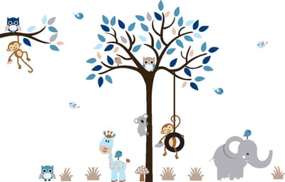Muurstickers - Schattige dieren in de jungle - Zelfklevende stickers - 60x80cm