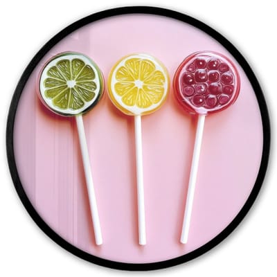 Poster in lijst Rond - Fotolijst 40x40 cm - Posters - Lolly - Snoep - Citrus - Ronde posterlijst zwart - Decoratie - Wanddecoratie woonkamer - Muurdecoratie slaapkamer