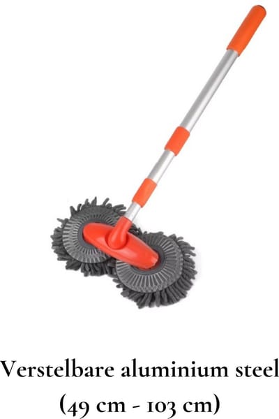 Uitschuifbare 360° Autowasmop – Verstelbare aluminium steel 49 cm - 103 cm - Krachtig, Duurzaam en Handig! met telescopische handgreep verlengstang voor auto camper vrachtwagens caravan camper - chenille borstel