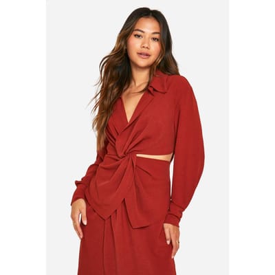 boohoo Dames Hammered Cut Out Waist Longline Shirt | Spice | Maat: 38