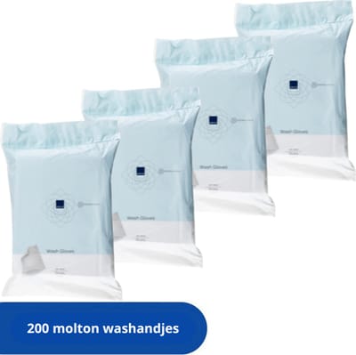 ABENA Molton Wegwerp Washandjes – 200 stuks – Van Kwalitatief Zacht, Dun en Sterk Materiaal – Hygiënisch – Voor Eenmalig Gebruik – Royale Handinsteek – Perfect voor Onderweg