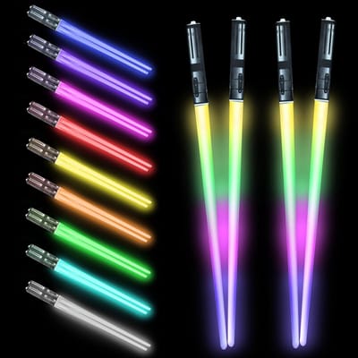 Dailygoods- Eetstokjes Lichtgevend - 2 Paar - LED Lichtzwaard - BPA-vrij - Herbruikbaar - Geschikt voor Vaatwasser - 9 Kleurmodi - Chopsticks