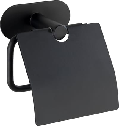 WENKO Turbo-Loc® Toiletrolhouder met klep Orea RVS zwart mat - Toiletpapier houder - WC Rolhouder - Bevestigen zonder boren - Zelfklevend - 10 jaar garantie