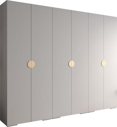 Opbergkast Kledingkast met 6 draaideuren Garderobekast slaapkamerkast Kledingstang met planken | Gouden Handgrepen, elegante kledingkast, glamoureuze stijl (LxHxP): 300x237x47 cm - IVONA 4 (Wit, 300 cm)