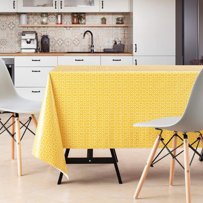 Dailygoods- Tafelkleed Retro Geel - Afwasbaar Tafelzeil - PVC Tafelkleed 300 x 140 cm - Waterdicht - Oliebestendig - Schimmelbestendig