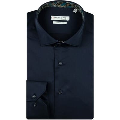 Giordano Overhemd Locarno Semi Cutaway Libery Fabric Contrast Two-Ply Plain Twill Navy / male