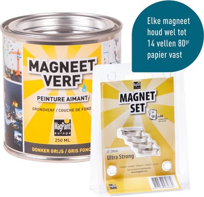 MagPaint Magneetverf Starterspakket - 250ml (0.5m²) - Inclusief 4 super sterke 22mm Magneten (neodymium)