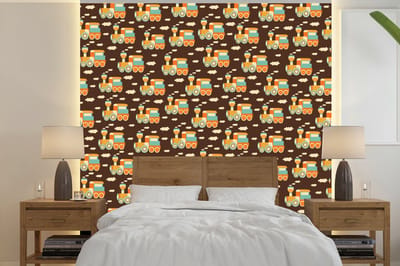 Behang - Fotobehang Patronen - Trein - Vintage - Kind - Jongens - Kinderen - Kids - Breedte 240 cm x hoogte 240 cm