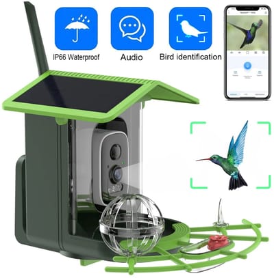 Vogelvoederhuisje met Camera en 32GB SD-kaart – Draadloze WiFi Vogelcamera op Zonne-energie – 4MP 2K HD Beeld – Bewegingsdetectie, App-meldingen & Vogelherkenning – Buiten Beveiligingscamera Vogels Kijken & Filmen