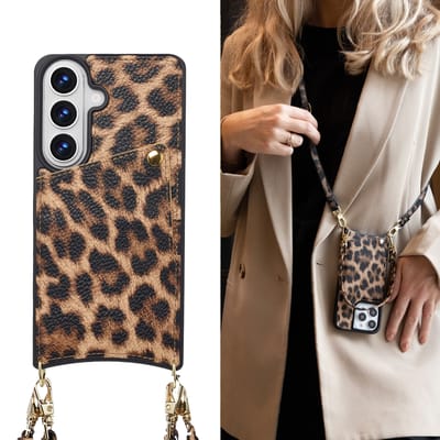 Selencia Hoesje - Geschikt voor Samsung Galaxy S26 - Backcover met koord en pashouder - Leopard