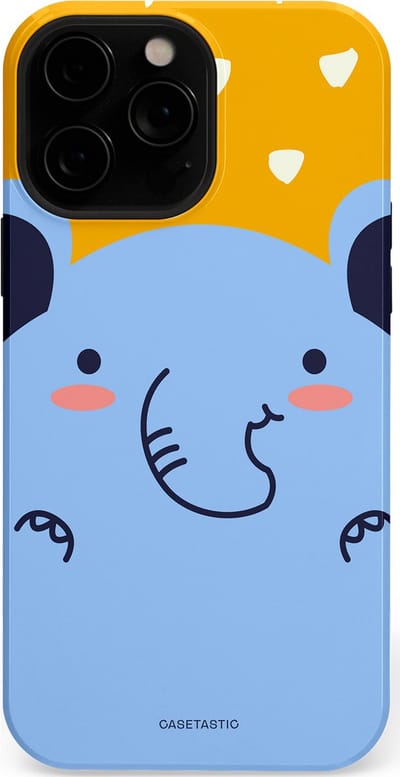 Casetastic hoesje geschikt voor Apple iPhone 13 Pro - MagSafe - Dubbellaagse bescherming - Knuffel van olifant - Fashion Case - Lichtblauw Okergeel