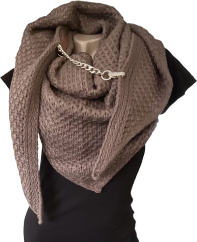 Gebreide Driehoek Sjaal - Omslagdoek - Taupe - 240 x 83 cm (0240)