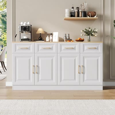 Buffetkast met Opbergruimte - Dressoir Keuken - Dineren en Keuken - Modern Landelijke Stijl - 140x40x75 cm - Wit Eiken
