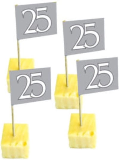 100x stuks Cocktail prikkers 25 jaar thema, Zilveren bruiloft, Verjaardag, Themafeest.