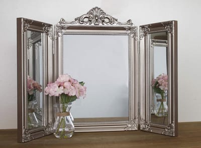 Kaptafel spiegel - Drievoudige spiegel - Make-up aanbrengen - Vrijstaand ontwerp - H55cm x L36cm - Antiek zilver