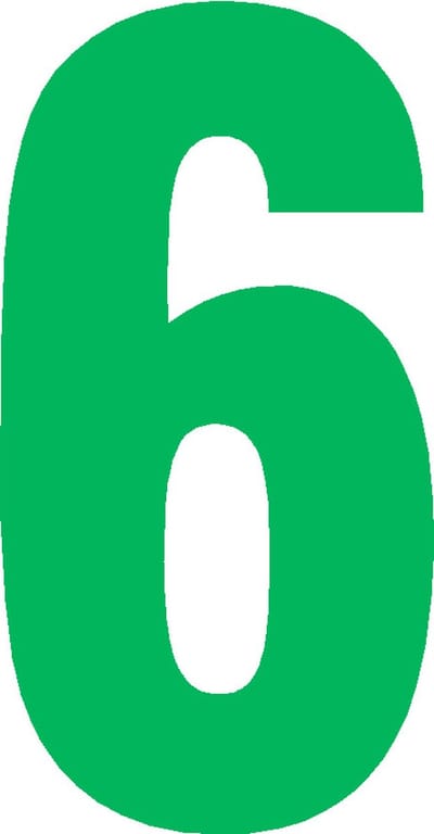 Cijfersticker nr. 6 GROEN 10x5cm, plakcijfer, huisnummersticker, containersticker, magazijn sticker, showroom, tuincentra