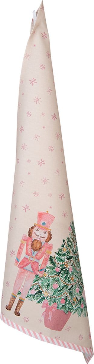 Clayre & Eef Theedoek 50x70 cm Beige Roze Katoen Notenkraker