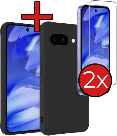 Hoesje - Met 2x Screenprotector - Geschikt voor Google Pixel 9a - Sterk & Shockproof - Telefoon Hoes - Back Cover - Siliconen Case - Telefoonhoes - Zwart