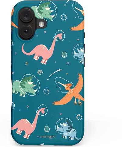 Casetastic hoesje geschikt voor Apple iPhone 16 - MagSafe - Dubbellaagse bescherming - Ruimte raptors - Fashion Case - Petrol Perzik