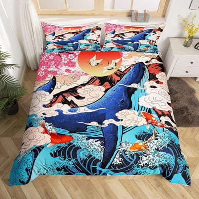 Walvis Dekbedovertrek Twin Maat Oceaan Thema Beddengoed Set Voor KinderenNautische Zeil Dekbed Set Oceaan Dekbed Set Oceaan Decoratie 3 Delen EU Double(200*200cm)3pcs