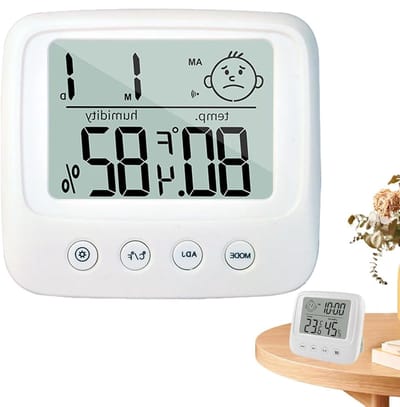 Digitale thermometer hygrometer - Kamer vochtigheidsmeter - Klimaatbewaking binnen - Gezichtssymbolen comfort - 9 x 8.7 x 2.7 cm - Wit