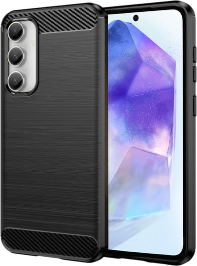 Hoesje geschikt voor Samsung Galaxy A55 - Techsuit Carbon Silicone Back Cover - Zwart