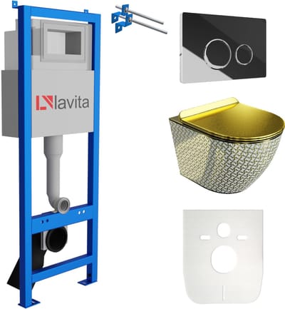LAVITA LAV 101 SOFI GOLDEN NEVER DIE - Compleet Inbouwreservoir 40cm - Chromen Drukplaat 200.4.2 - Randloos Hangtoilet