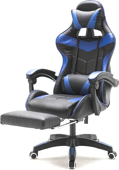 Gamestoel met Voetsteun – Cyclone Racing Bureaustoel voor Tieners – Ergonomisch, Verstelbaar – Blauw/Zwart