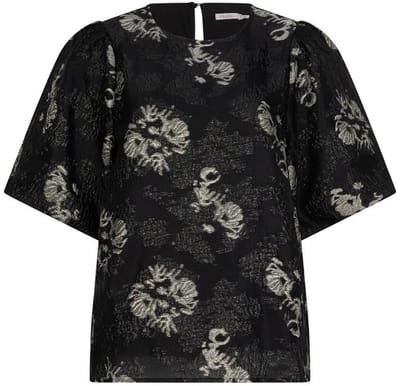 EsQualo T-shirt Top Jacquard Puff Sleeve W25 09701 000 Black Dames Maat - 36