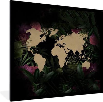 Fotolijst incl. Poster - Wereldkaart - Bruin - Bloemen - 40x40 cm - Posterlijst