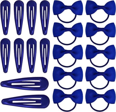 Set van 20 Haaraccessoires in Koninklijk Blauw: Strikken, Haarbanden en Clips voor Meisjes