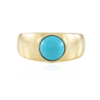 Cavill - Vergulde 925 Sterling Zilver Ring - 1.26 ct Sleeping Beauty Turkoois Ronde Cabochon - Bezel Zetting - Moderne Turkoois Sieraden