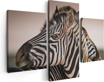 Artaza Canvas Schilderij Drieluik Twee Knuffelende Zebra's  - 90x60 - Foto Op Canvas - Canvas Print