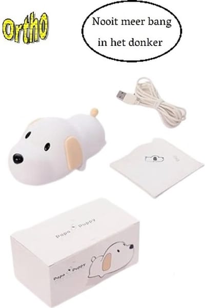 Ortho ® - LED Nachtlampje - Kinderen - Babykamer - Timer - Oplaadbaar - Dimmer - Puppy/Hond - Wit