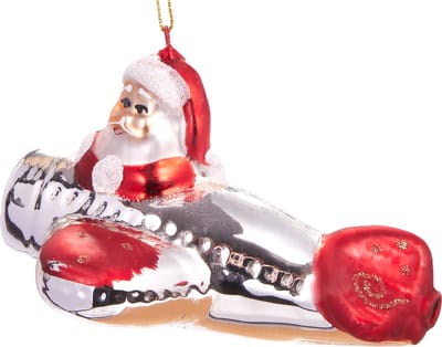 BRUBAKER Kerstman In Vliegtuig - Handgeschilderde Glazen Kerstbal - Handgeblazen Kerstversiering - Grappige Kersthanger - Kerstboom Decoratie - 12 cm