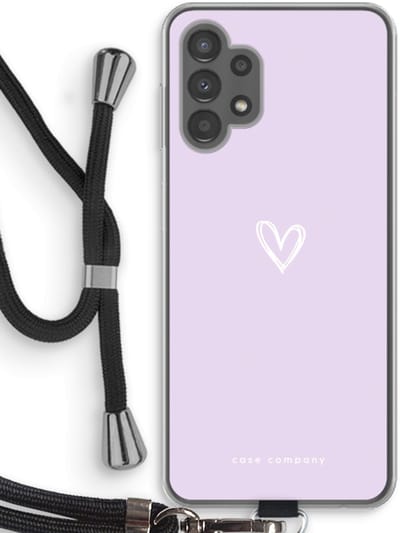 Case Company® - Hoesje met koord geschikt voor Samsung Galaxy A13 4G hoesje met Koord - Klein hartje paars - Telefoonhoesje met Zwart Koord - Bescherming aan alle Kanten en Over de Schermrand