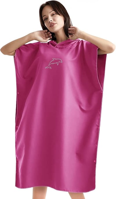 Microfibre Towel Poncho 110 x 80 cm Sneldrogend met Capuchon voor Mannen en Vrouwen, Perfect voor Strand, Surfen en Sauna, Roze