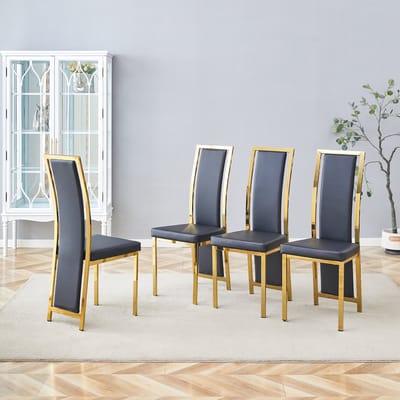 Minimalistische Etkamerstoelen - Set van 4 - G ouden accenten - PU-leer - goudkleurig metalen frame, 109 cm hoog - Zwart