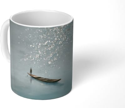 Mok - Koffiemok - Bloesems - Minimalistisch - Wateroppervlak - Boot - Mokken - 350 ML - Beker - Koffiemokken - Theemok