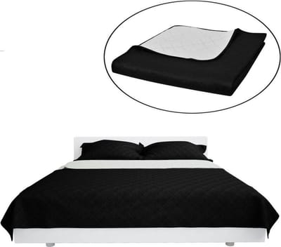 vidaXL - Bedsprei - gewatteerd - dubbelzijdig - 170x210 - cm - zwart/wit