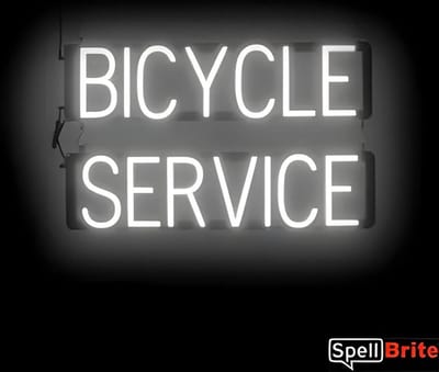 BICYCLE SERVICE - Lichtreclame Neon LED bord verlicht | SpellBrite | 63 x 38 cm | 6 Dimstanden - 8 Lichtanimaties | Reclamebord neon verlichting
