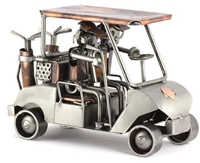 Schroevenmannetje Golfwagen - Handgemaakt Metalen Figuur als Cadeauidee