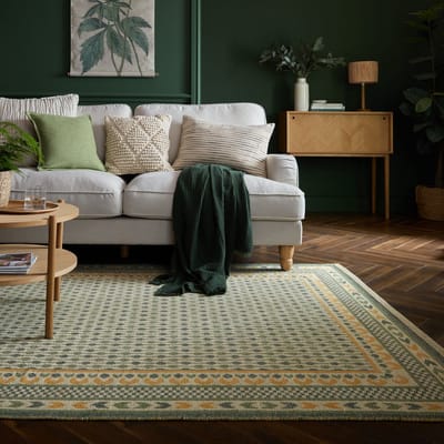 Flycarpets Laagpolig Geweven Jute Vloerkleed - Rand - Kader - Groen 200x290 cm