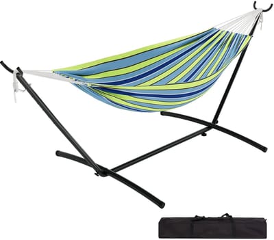 Stervia Hangmat - Hangmat Met Standaard - Tot 200 Kg Belastbaarheid - Inclusief Draagtas - Zwart/Groen/Blauw - 273 x 150 x 100 cm