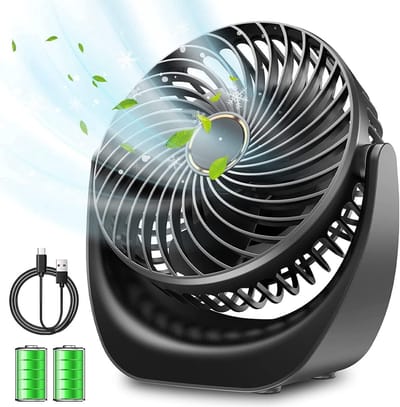 Solvix tafel ventilator geluidloos - Bureauventilator - Zwart - Oplaadbare 4000 mAh Accu - 5 Snelheden - Voor Thuis en Op Kantoor