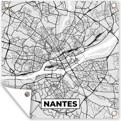 Tuin poster Kaart - Stadskaart - Nantes - Plattegrond - Frankrijk - 200x200 cm - Tuindoek