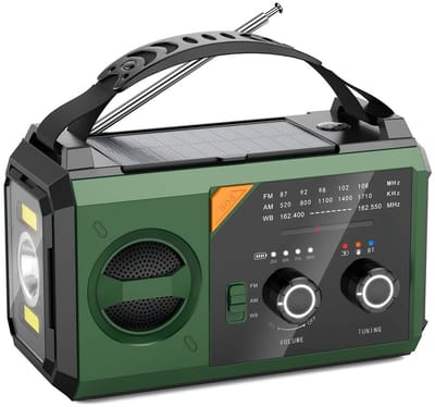 20.000mAh Draagbare Noodweerzender – Handkruk & Zonne-energie – AM/FM/NOAA Radio met Zaklamp, Kompas, SOS Alarm, 2 Zonnepanelen & Telefoon Powerbank – Voor Kamperen, Outdoor en Survival